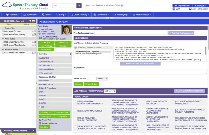 EHR Speech Therapy Practices Screen