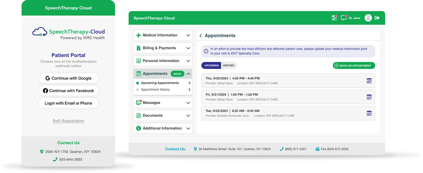 SpeechTherapy-Cloud Patient Portal Screen