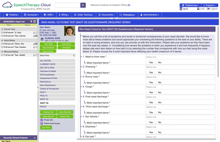 Patient Screening Questionnaires Screen