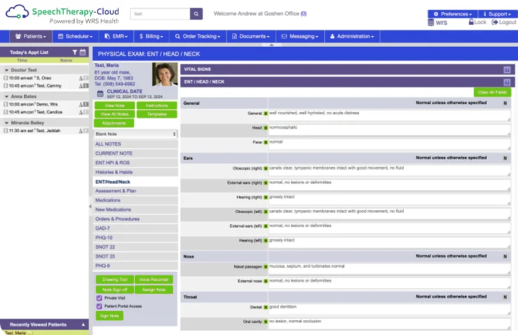 SpeechTherapy-Cloud Patient Charting Screen​