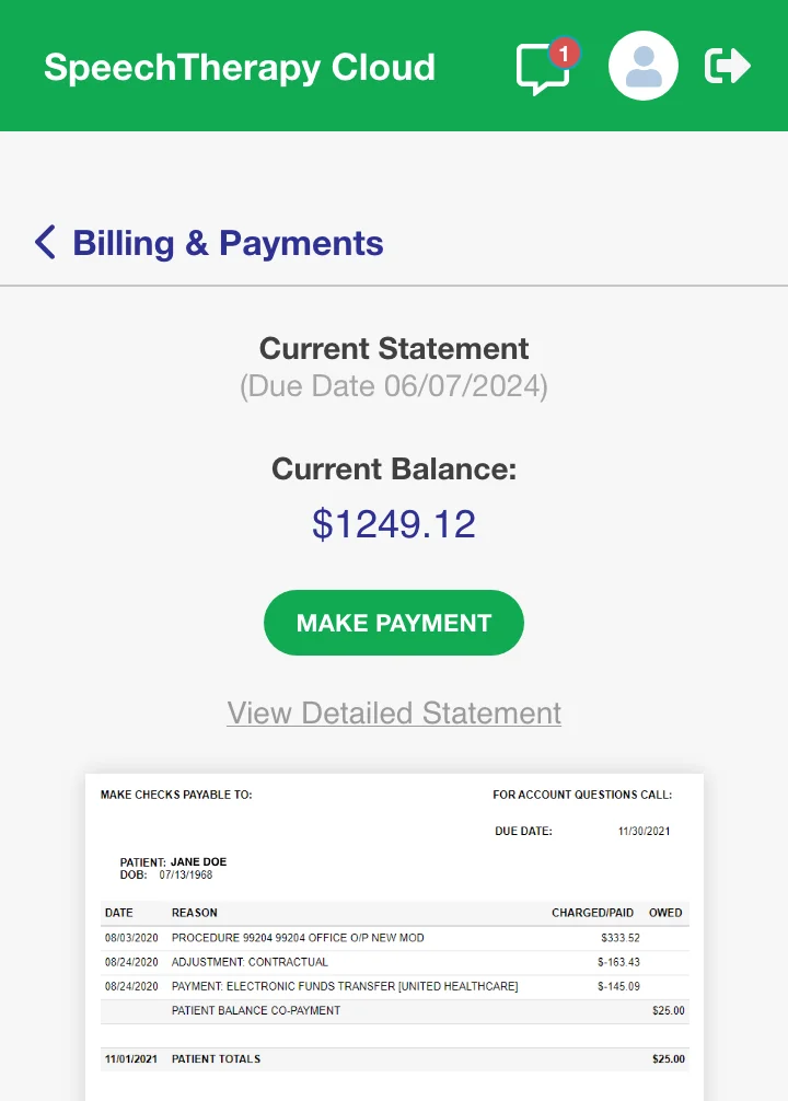 Billing Statement Screen