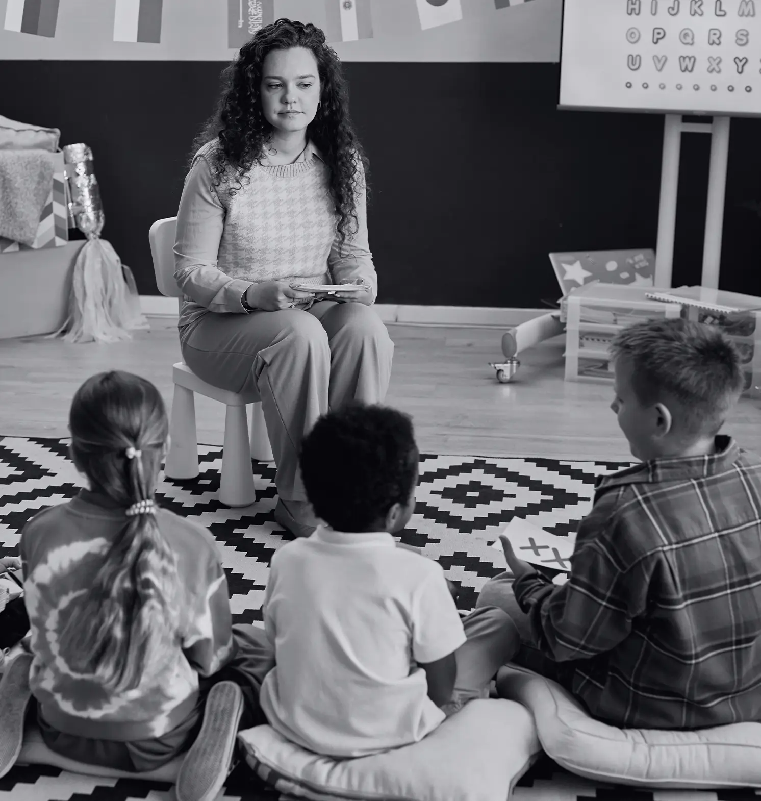 Speech therapist with a group of young kids
